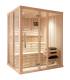 Sauna Finlandais 2025-C, verre clair, murs Hemlock, bancs et habillage Abachi