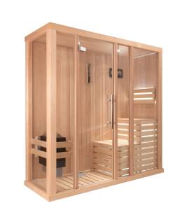 Sauna Finlandais 1030-C, verre clair, murs Hemlock, bancs et habillage Abachi