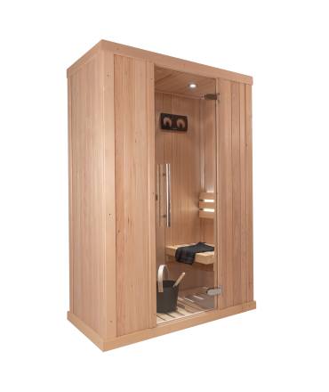 Sauna Finlandais 1020-A, verre clair, murs Hemlock, banc Abachi