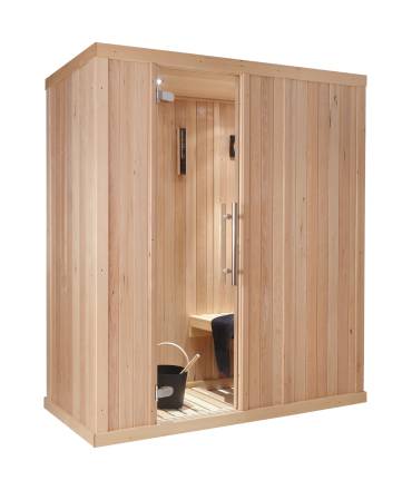 Sauna Finlandais 1030-A, verre clair, murs Hemlock, bancs Abachi