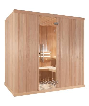 Sauna Finlandais 1530-A, verre clair, murs Hemlock, bancs Abachi