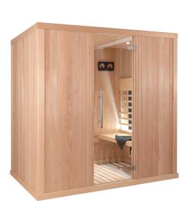 Sauna Infrarouge 2030P-A, verre clair, murs Hemlock, bancs Abachi