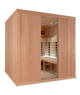 Sauna Infrarouge 3030-A, verre clair, murs Hemlock, bancs Abachi