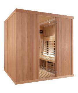 Sauna Infrarouge 3030P-A, verre clair, murs Hemlock, bancs Abachi