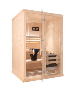 Sauna Finlandais 2020-B, verre clair, murs Epicéa, bancs Abachi