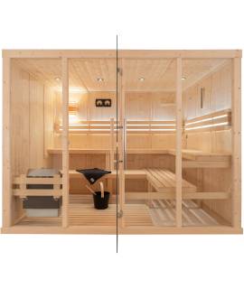 Sauna Finlandais 3040-B, verre clair, murs Epicéa, bancs Abachi