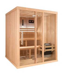 Sauna Finlandais 2525-B, verre clair, murs Hemlock, bancs Abachi