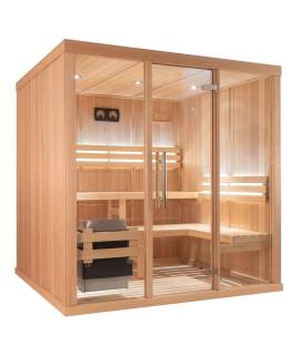 Sauna Finlandais 2530-B, verre clair, murs Hemlock, bancs Abachi